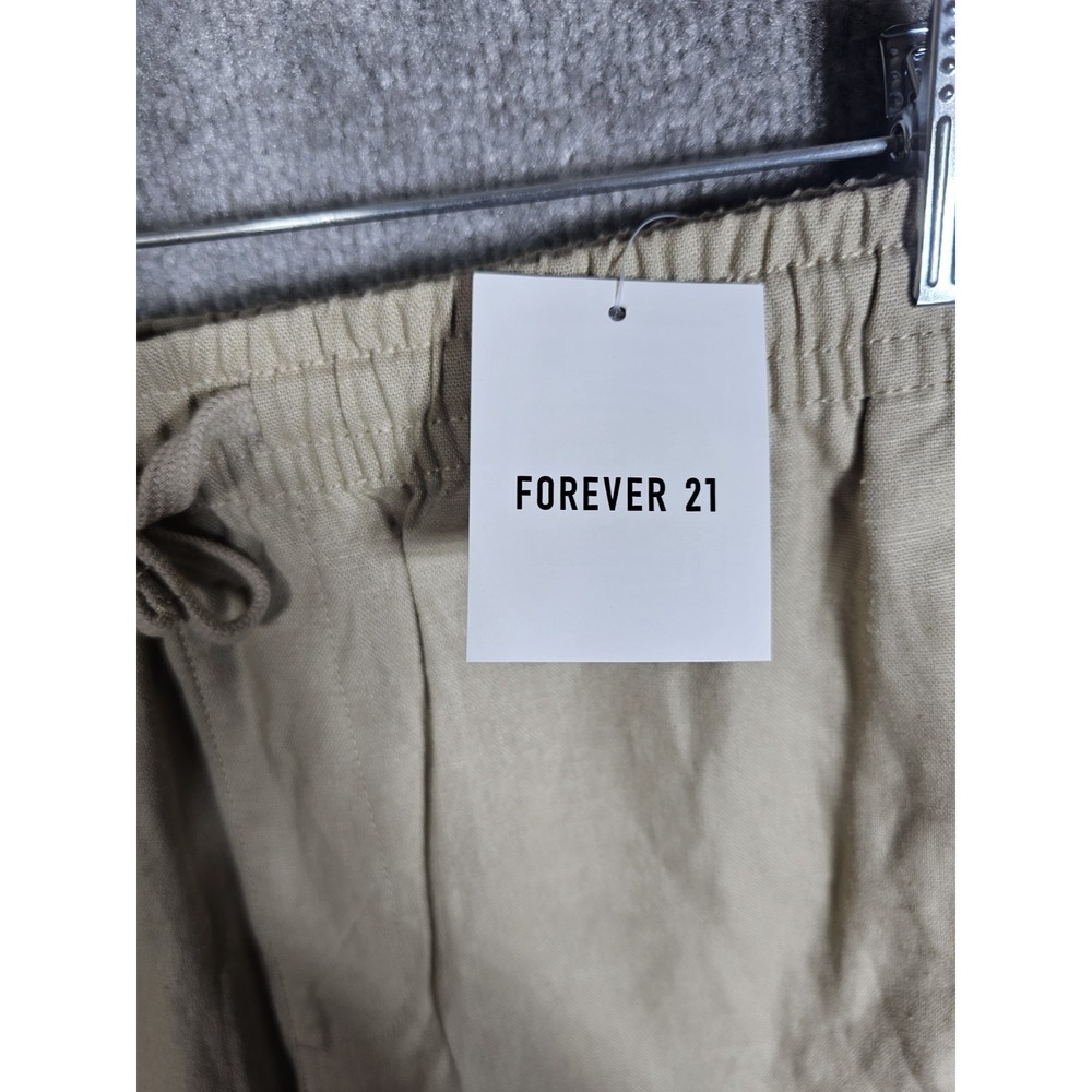 Forever 21 Linen Blend Shorts Mens Sz Medium Taupe Khaki Drawstring Pockets New - Picture 6 of 10